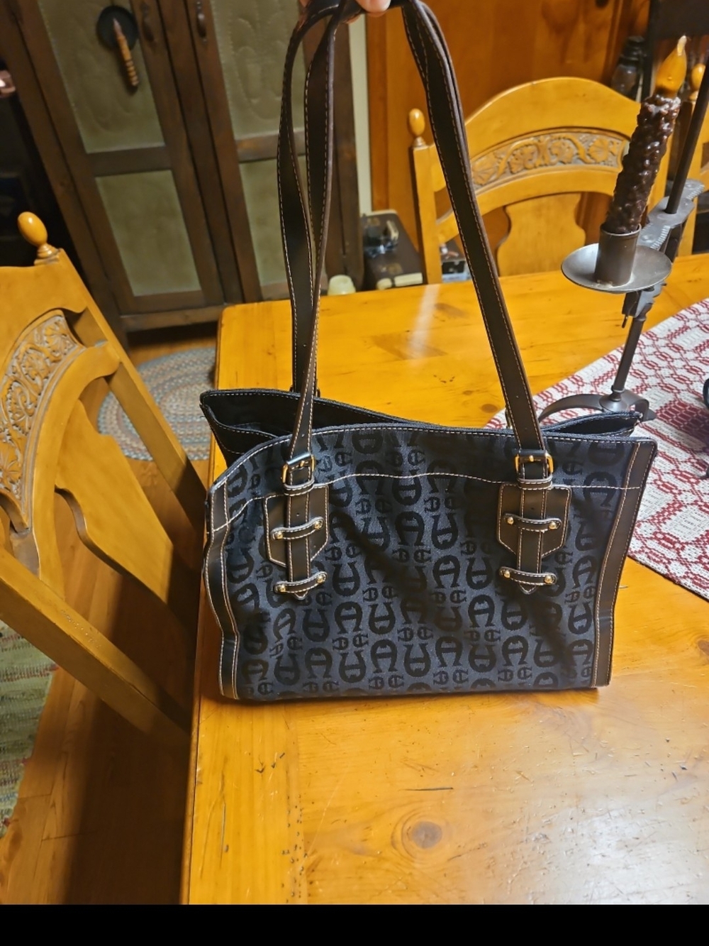 Etienne Aigner Black Monogram Shoulder Tote